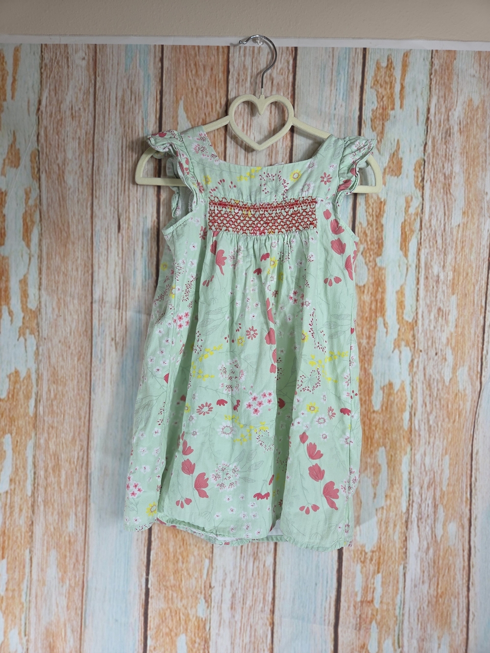 Pretty Me Girls Mint Floral Smocked Sundress w/Pink Accents. 100% Cotton. Size 4